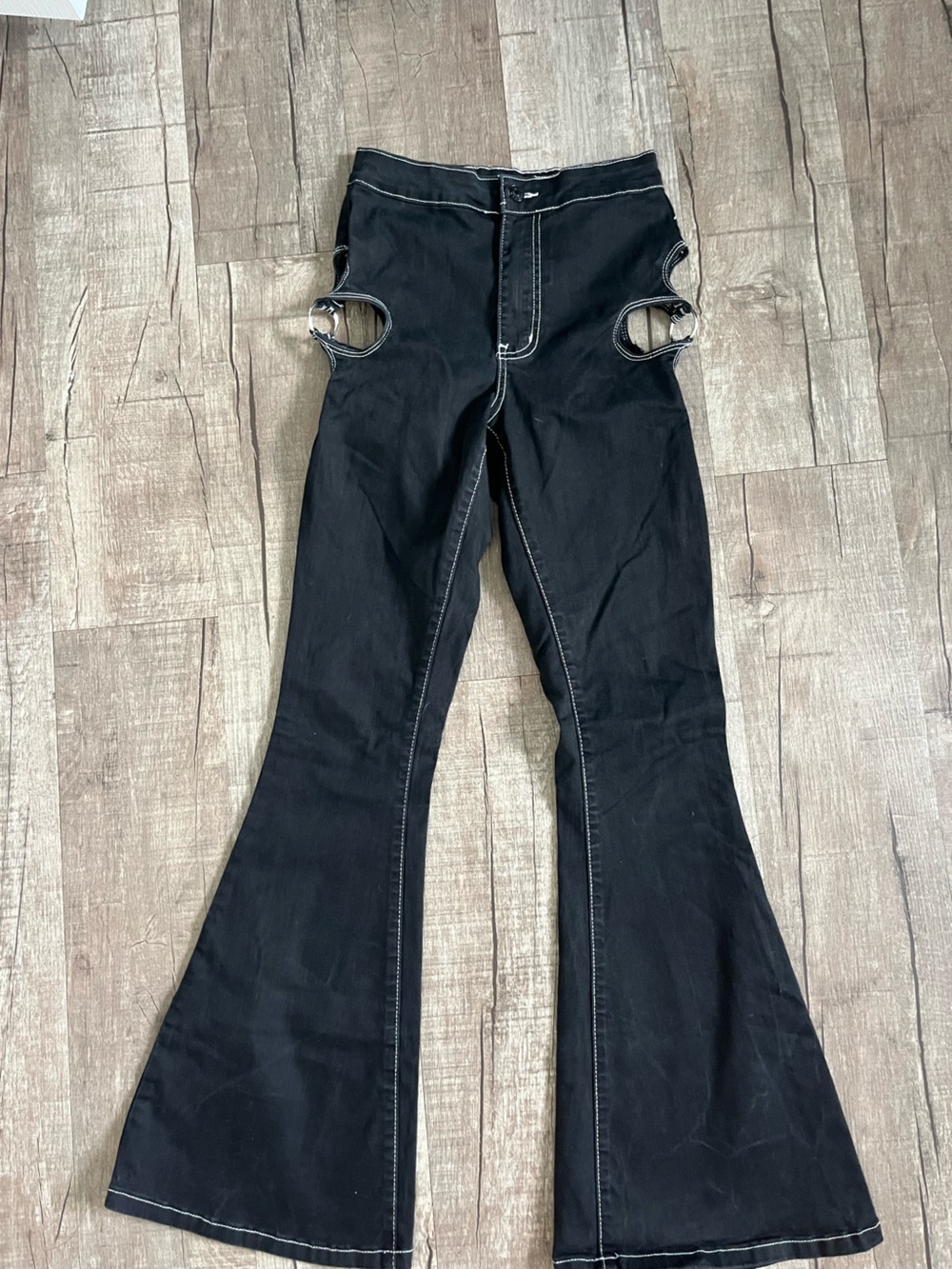 AKIRA Black Flare Jeans with Side Ring Cutouts